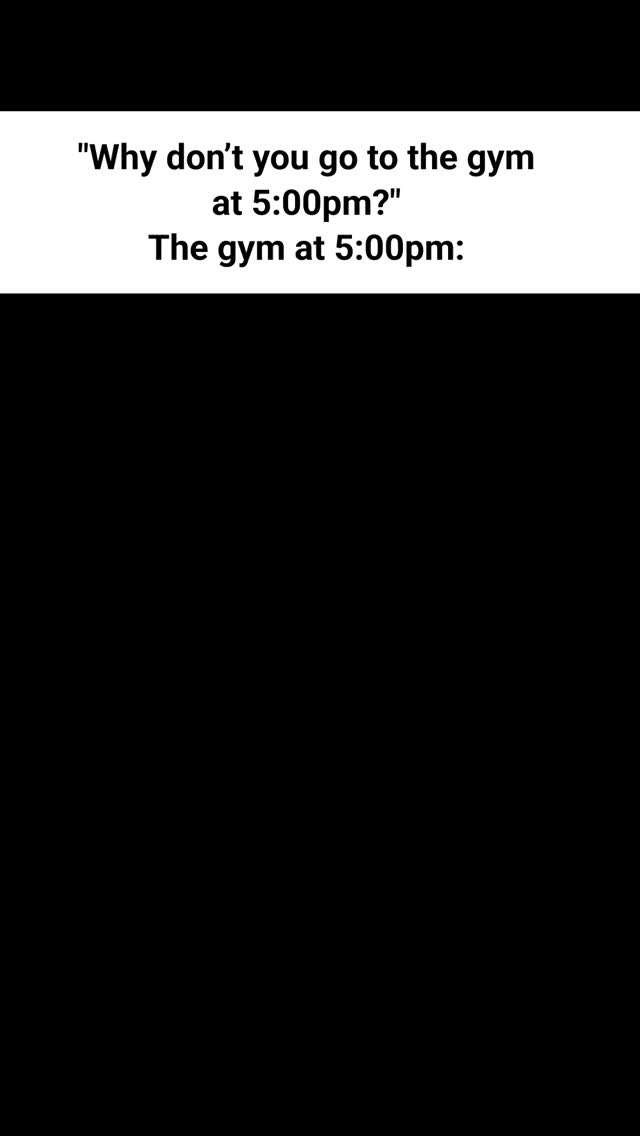 The cover image has a stark black background. Centered on the top, there's white text stating, "Why don't you go to the gym at 5:00pm?" Below that, there is another white line of text stating "The gym at 5:00pm:"