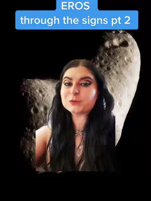 The cover image features a woman centered against a backdrop of a textured, moon-like surface on the right and a darker, black backdrop on the left. Across the top is a blue banner with white text reading 'EROS through the signs pt 2'.
