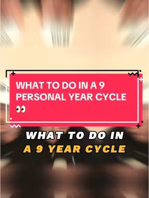 The cover image has a blurred background with a blurred image of people. A dark rectangle with the text "WHAT TO DO IN A 9 PERSONAL YEAR CYCLE 👀" is on top, and below that is the text "WHAT TO DO IN A 9 YEAR CYCLE."
