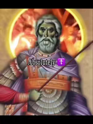 An illustration depicting a figure from religious iconography, possibly a saint or a historical religious figure. The figure has a serious expression, a long, white beard, and is dressed in what appears to be armor beneath a robe. The background features an orange halo, and there is text overlaid on the image.