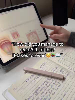 The cover image shows a close-up of an open notebook with handwritten notes and a pink pen resting on top. Above the notebook, a light-colored tablet displays a medical diagram. A finger points at the tablet screen, and a smartphone is visible in the background. The foreground also has text overlays.