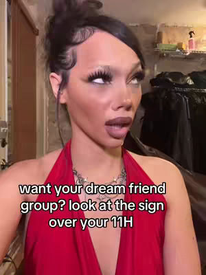 A young woman with dark hair styled up and back, wearing a red halter top and a silver necklace, looks slightly off-camera with a questioning expression. Text overlays the bottom of the image.
