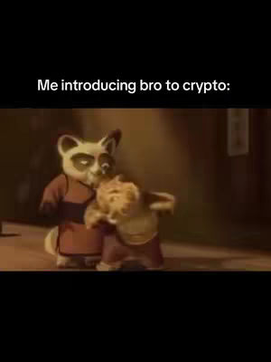 The cover image shows a scene from the animated movie Kung Fu Panda, with the character Master Shifu hugging Po the panda. The text overlay on the image reads, "Me introducing bro to crypto:"