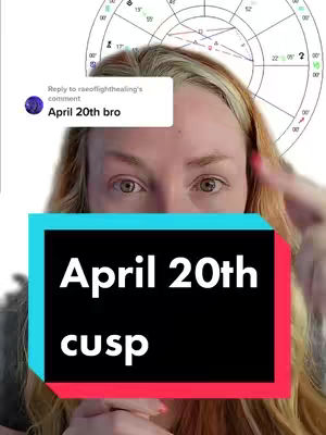 The cover image is a selfie-style video featuring a woman looking towards the camera. Behind her is a partially visible white background with what appears to be an astrological chart drawn on it. The woman is fair-skinned with blonde hair, and she is pointing towards the lower part of the image with her right index finger. A colored rectangle overlaid on the frame shows the text in white, with a text bubble containing a comment from another poster.