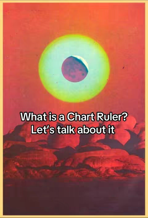 The image is a vertical composition showcasing a celestial theme. The background is dominated by hues of red and orange resembling a sunset or fire. Centered in the upper portion is a large, circular shape with a gradient of green and yellow.  Within this circle is a smaller shape resembling the moon, with a crescent visible. Below the circle is a textured form, likely representing a landscape with shadowed, layered formations. The image includes overlay text at the bottom in a clean, sans-serif font.