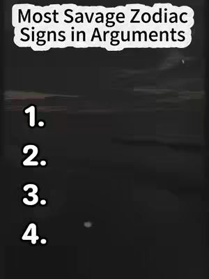 The cover image is a vertical graphic with a dark, blurred background, presumably a sky at dusk or night. In the upper center, there is a white, cloud-shaped text box containing the words "Most Savage Zodiac Signs in Arguments". Below this, there is a numbered list, 1 through 4, in a large sans-serif font in white. The list gives a visual, indicating the number of items to be discussed in the video.
