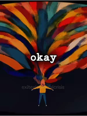 An image with a person with open arms, colorful emanating rays above the head and the word "okay" in the middle.