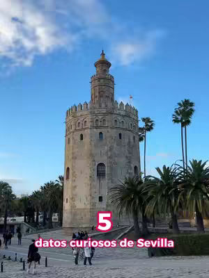The cover image shows a tall, cylindrical stone tower with battlements, set against a blue sky with some clouds. The tower stands in a city setting with people and palm trees visible. Text overlays in pink. The overall composition emphasizes the tower's height and historical significance.