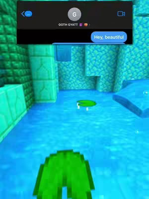 The cover image shows a screenshot of a phone conversation overlaid on a computer-generated underwater scene. The phone screen displays a text message, and a name and emoji at the top, with the message 'Hey, beautiful' in a blue chat bubble, within a background that seems to be made up of blue water and stone architecture and some green plants.