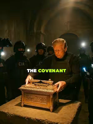 The cover image shows a man in a black vest, holding the Ark of the Covenant. Behind him are several men in black uniforms and helmets, some wearing CIA patches, suggesting a clandestine setting. The background is dimly lit, with architectural details hinting at a historical or secret location. The man's expression is focused, and the overall tone is mysterious and dramatic.