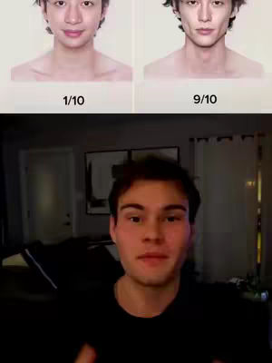 The cover image shows a young man in the foreground with a blurred background. Above him, there are two images of male faces with different ratings, labeled 1/10 and 9/10.