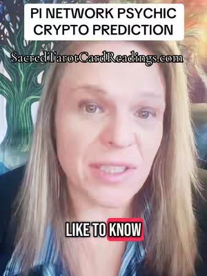 A woman with blonde hair looks at the camera, the title of the video says "PI NETWORK PSYCHIC CRYPTO PREDICTION". Underneath, there's a text overlay that says "LIKE TO KNOW".