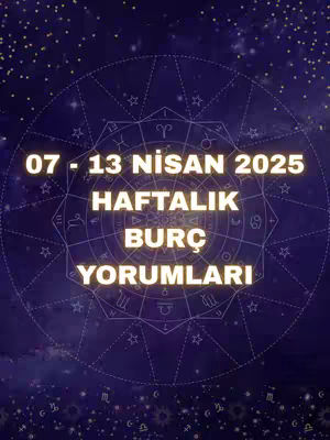 A visual illustration for a weekly horoscope post featuring a starry, dark blue background. The image features a large, ornate circular design in the center, with astrological symbols and lines forming detailed patterns within. Overlaid on this design are the text elements, which include a date range, '07 - 13 NİSAN 2025', and the text 'HAFTALIK BURÇ YORUMLARI,' which translates to 'Weekly Zodiac Commentaries'. The text is in a bold, white font that contrasts with the darker background.