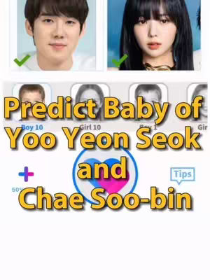 The image is a composite showing pictures of two celebrities along with predicted baby faces generated with AI, with overlayed text indicating the video is about predicting the baby of the celebrity couple.