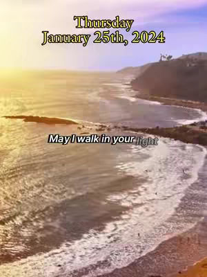 A serene image of a coastline at dawn or dusk. The sky transitions from warm oranges and yellows to a soft purple or blue. Gentle waves roll onto a sandy beach. Two lines of text are overlaid on the image in a stylized font.