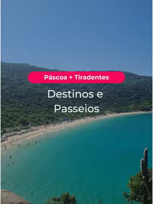A scenic view with a beach and calm, turquoise water under a bright blue sky. The image features text overlays in a bubble.