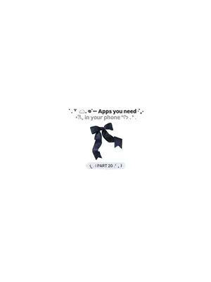 A minimalist cover image with a white background. Centralized, a dark navy blue ribbon bow is featured, placed above a horizontal white text box containing 'PART 20'. Above the main subject, aligned left, is a text overlay with a series of symbols and the wording 'Apps you need'.