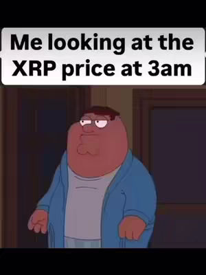 The image features Peter Griffin from Family Guy, looking with a skeptical expression. The text overlay reads, “Me looking at the XRP price at 3 am”.
