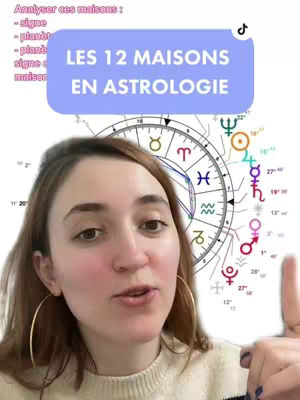 A cover image featuring a woman in the foreground with a zodiac wheel in the background. The woman is facing the camera and gesturing towards the zodiac wheel with a finger. On the upper half of the image is a light blue rectangle that contains text. The zodiac wheel with astrological symbols is behind her.