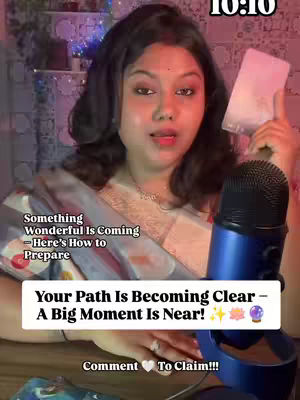 A woman with long dark hair appears on the cover image, holding a playing card, with a microphone in front of her. Text overlays provide context for tarot readings.