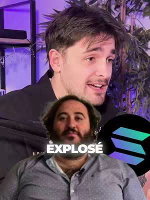 The image shows a man speaking with another man's face in front of him and the Solana logo and the text 'EXPLOSÉ'.
