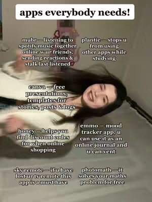 A person lies in bed, with text overlays describing various apps. The image is a mix of casual and informative, with the person's relaxed pose contrasting with the app recommendations.