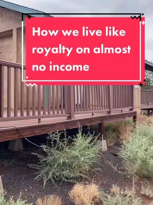 The image shows a view of a building with a wooden deck. There is text overlayed in a red box.