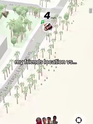 The image shows an aerial view of a road lined with palm trees on both sides, suggesting a coastal or tropical location. Text overlays on the image, along with several small images of creator and friends, who are the main characters in the video