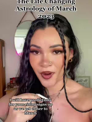 A woman with dark hair and makeup is central in the image. She's in a close-up shot, with text overlays. A mirror is behind her, and the overall composition is warm-toned and inviting.