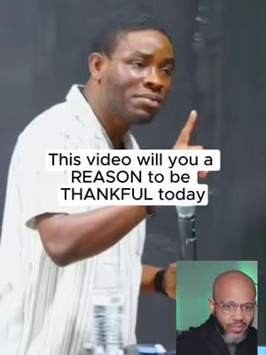 A man in a white shirt is shown pointing upwards and speaking, with text overlaid. In the lower right corner, there is a smaller image of a man in glasses with a green background. The image has a dark background.