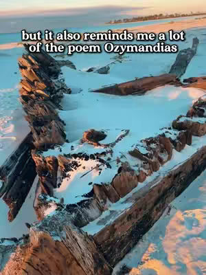 The cover image shows the remains of a shipwreck on a snowy, sandy beach. The wooden structure is partially buried and covered in snow, with a pale blue sky and ocean visible in the background.