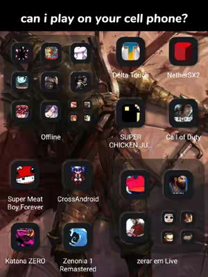 A phone screen is shown with various app icons. Text overlayed above the screen asks if the viewer can play on their phone.