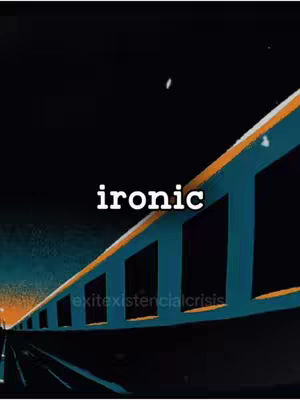The cover image shows a stylized, artistic rendering of a train scene at night. The primary focus is the train, which is depicted with simplified shapes and bold colors, likely inspired by digital art. The background features a dark night sky with a gradient that suggests a sunset or sunrise, with subtle streaks of light. A prominent text overlay, 'ironic', is displayed in a clean, sans-serif font towards the upper portion of the image, centered to gain immediate attention.