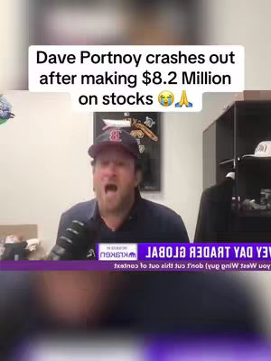 The image shows a man with a shocked expression and open mouth, wearing a baseball cap and a dark blue shirt. The background suggests an in-office setting with a partially visible logo. Text overlays at the top and bottom provide contextual information about his reaction and earnings.