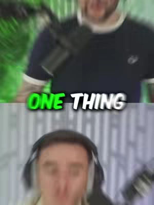 The image is split in two, with a blurred top half featuring a man in a dark shirt and a green background, and a more focused bottom half with a man wearing headphones. The text overlayed reads "ONE THING."