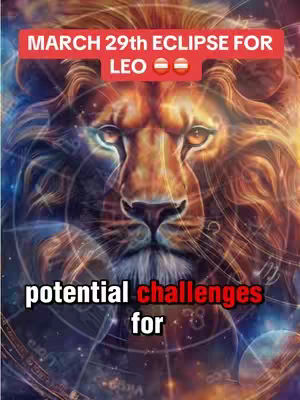 A digital artwork featuring a detailed lion's head as the primary subject. The lion possesses fiery, reddish-brown fur and a serious expression, suggesting strength and regality. The background is a blend of deep blues and purples, with faint astrological designs overlaid, indicating themes of astrology and the cosmos. Two text overlays sit at the image's top and bottom, setting the context of the video with the zodiac element.