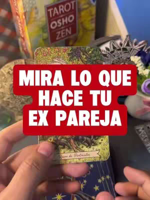 A hand holds a tarot card, with a red banner overlay at the top featuring white text.