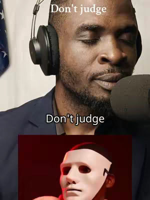 The cover image presents a man with headphones and a microphone over his mouth, accompanied by text overlays and an image of a white mask. The man appears to be indoors, possibly in a studio setting, with a neutral background. The layout appears to be arranged vertically with the man at the top framing the bottom part of the image containing an image of a white mask. The color scheme is muted, creating a simple and thought-provoking aesthetic.