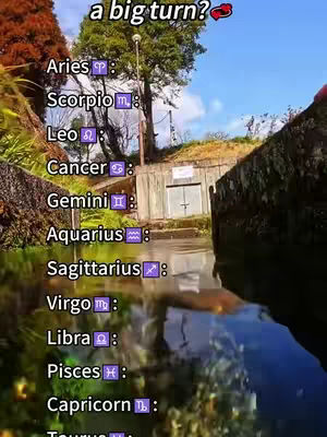 The cover image shows a scenic view with water in the foreground. In the center, there's a concrete structure and a tree to the left. Text overlays display zodiac signs and symbols arranged vertically.