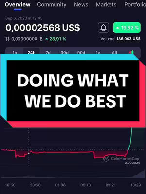 The image features a screenshot of a cryptocurrency trading interface. A large black rectangle with white text overlays the lower part of the screen, highlighting the text 'DOING WHAT WE DO BEST'. The top section shows real-time trading data, including the current value, percentage change, and a chart illustrating price fluctuations. The color scheme leans towards dark blues, greens, and reds, typical of financial trading platforms.