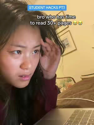 A young woman with dark hair is looking at the screen of the laptop. The image is shot from a low angle, with the woman's face dominating the frame. Text overlays inform the viewer.