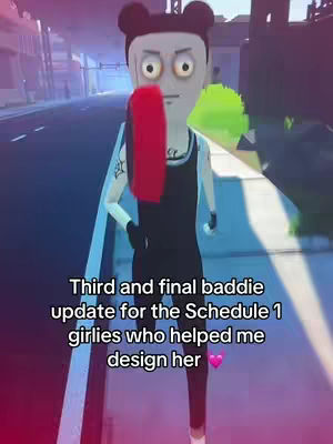 A 3D-animated character stands on a city street, holding a red object. Text overlays are at the bottom third of the screen, with a blurred background of buildings and road.