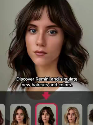 The cover image displays a woman with shoulder-length brown hair and bangs, looking directly at the camera with a neutral expression. The background is a plain, light gray. At the bottom of the image, there are several small headshots of the same woman with different hairstyles, with one highlighted by a red border. Text overlays at the top indicate the video's subject matter. The overall composition is clean and focused on the individual.