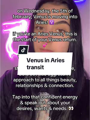 A selfie-style shot focused on a person's face, with information overlaid in text boxes. The person has dark hair and is positioned centrally, with the top of the head cut off by the frame. A pink neon light shaped like a series of arcs is slightly visible behind them on the left. The image has a soft, slightly blurred quality with a neutral background that fades to dark. A white text box with rounded corners is placed over it.