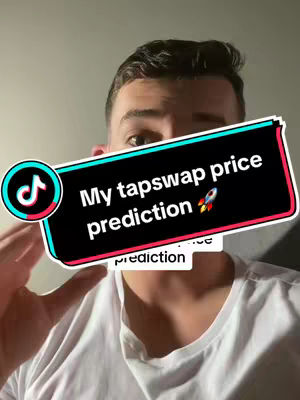 A man is positioned in front of a light-colored wall, with the upper part of the frame visible. He looks directly into the camera with a slightly inquisitive gaze. Overlaying his upper chest is a black rectangle with rounded corners and a colored outline that contains stylized text related to a crypto project. To the left, a circular icon displaying a social media platform's logo is partially included.