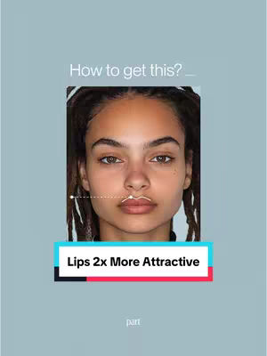 The image features a close-up of a person's face, centered within a rectangular frame. The person, who appears to be female, has brown eyes, skin, and dark hair styled in braids. Above the person's face is the text "How to get this?" and below is rectangular bar with the text "Lips 2x More Attractive" in white font over a teal, red and black background. Overall, the composition is clean and direct, focusing on the face with the promise of beauty enhancement.