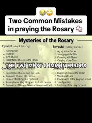 A vertical graphic with a black background features text and images related to praying the Rosary. At the top is a white banner with text and emoji. Below this, the image is divided into sections listing the "Mysteries of the Rosary." Subsections include "Joyful," "Sorrowful," "Glorious," and "Luminous" mysteries, each with numbered lists of corresponding prayers. A faint image of a person adds a soft, spiritual element. The layout is clean and easy to read.