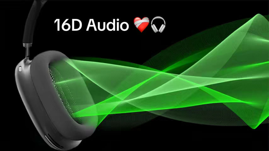 Image features a pair of black headphones with white text overlayed on a black background. Green wavy lines emanate from the headphones, suggesting sound waves. The overall composition is sleek and modern, using high contrast to emphasize the graphical elements.