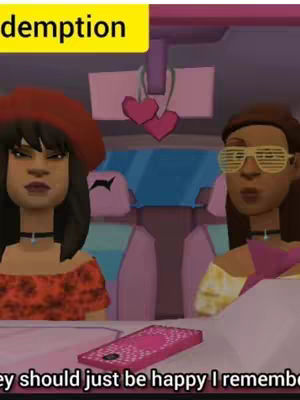 A cartoon-style image with two animated women inside a car. The woman on the left has a red hat and the woman on the right wears large sunglasses, with a pink phone on the dashboard, the background has a pink and blue style. The image has an overlay of text in a yellow box in the top left.