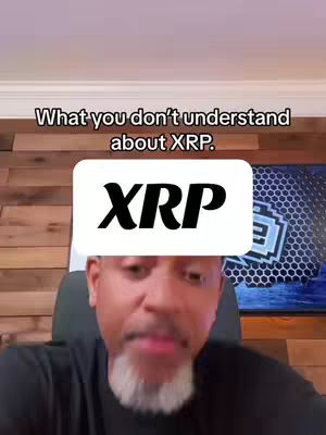 The cover image features a man in a black shirt, his face in close-up, with a white box overlay above his head containing the word "XRP" in bold black text. Above this is black text that reads, "What you don't understand about XRP." The background includes a light-colored wall and a patterned visual on the wall behind the man's right shoulder.